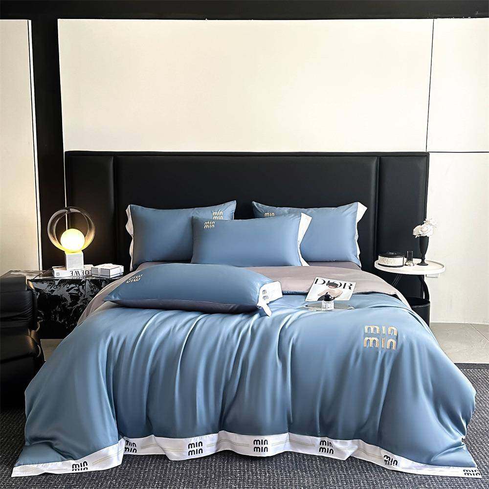 2025新款水洗真丝四件套春夏凉感纯色家用单双人床品四件套