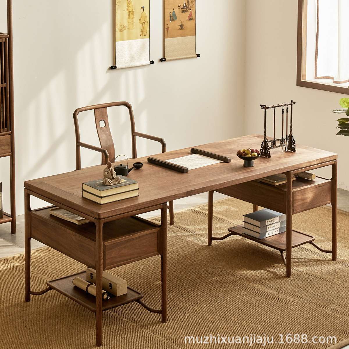 新中式实木书桌家用榆木书法桌书画桌办公桌画案