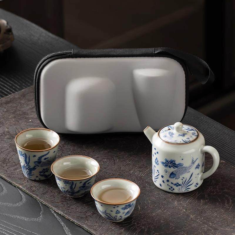 掐丝鱼藻纹旅行茶具套装户外便携式快客杯车载外出旅游泡茶器套组,乐器/吉他/钢琴/配件,其它乐器配件,淘宝优惠券,粉丝福利购,淘宝优惠卷