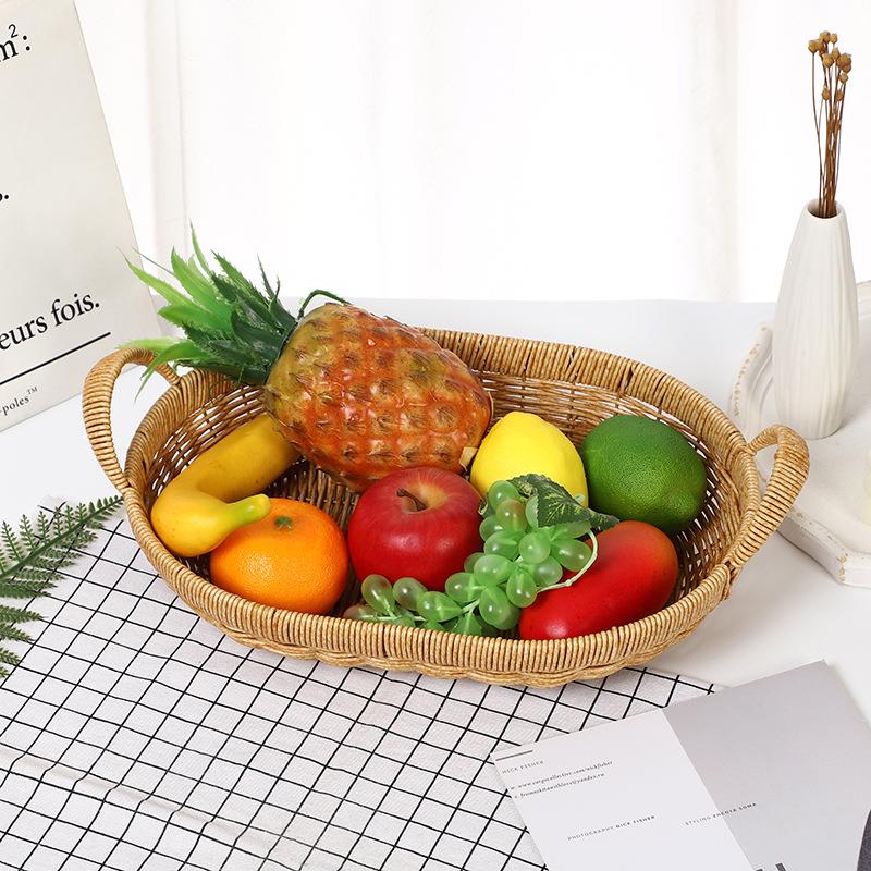 日式果盘仿藤编客厅零食筐厨房蔬菜收纳筐野餐篮面包篮家用水果篮