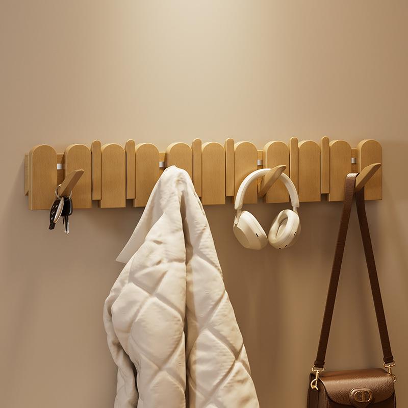 钢琴键挂衣架门后实木衣帽钩墙上挂钩入户玄关免打孔置物架不伤墙