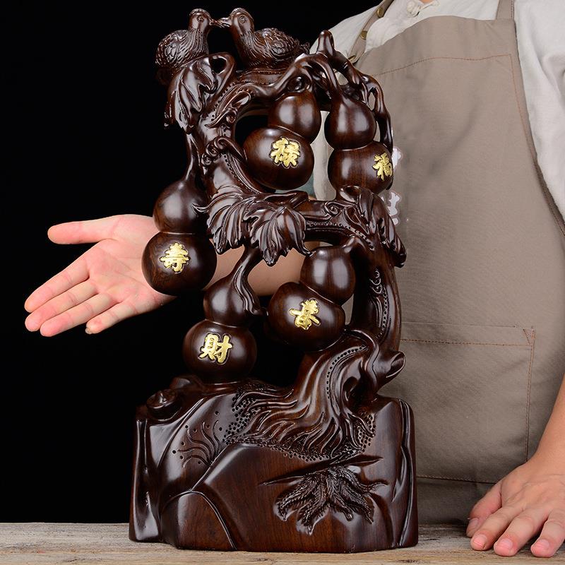黑檀木雕摆件五福临门实木质雕刻根雕家居客厅办公室红木工艺礼品