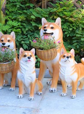 柴犬收纳花篮置物架仿真动物玻璃钢雕塑田园客厅阳台装饰迎宾摆件