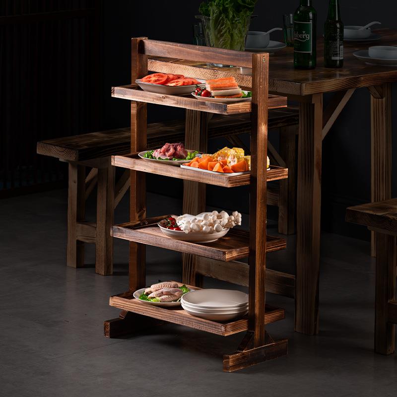 菜架多层商用火锅店饭店菜架实木火锅架摆菜放菜品架子厨房置物架