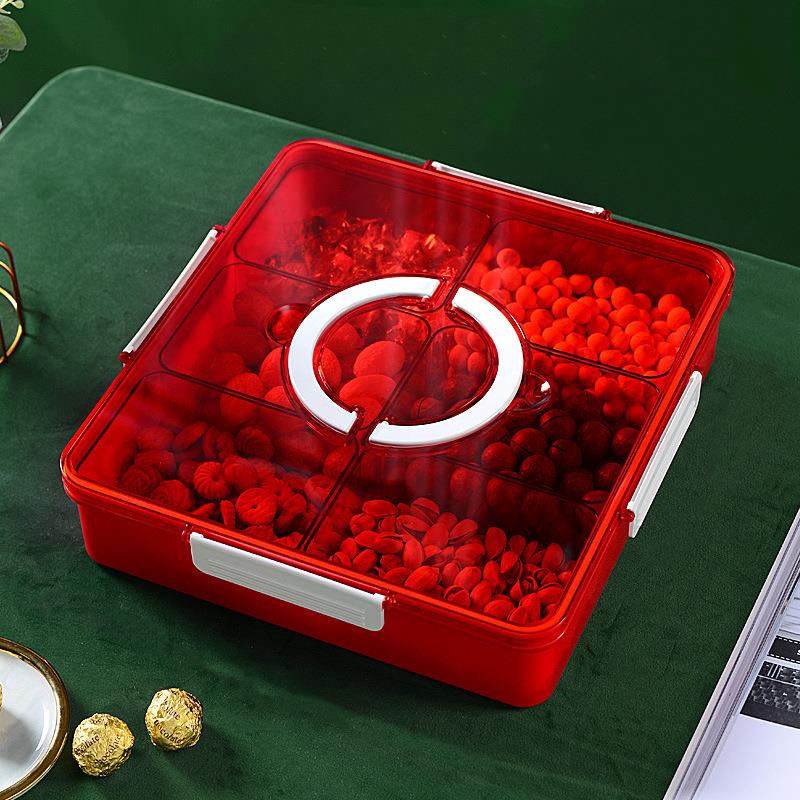 圆形拼接果盘高透旋转折叠高档水晶分格瓜子糖果客厅用水果盘