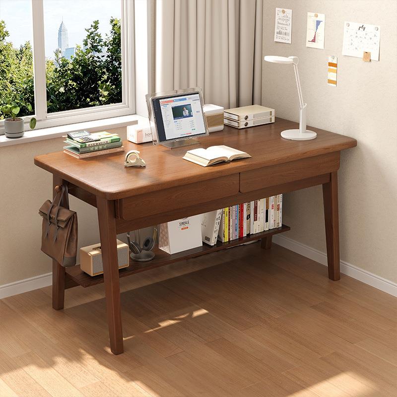 实木书桌学生家用学习桌写字台小户型一体靠墙小桌子带抽屉电脑桌