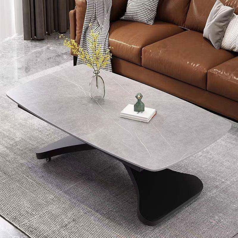 意式岩板升降茶几餐桌两用小户型公寓轻奢家用二合一茶几秒变餐桌