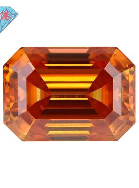 华港宝石 祖母绿切割芬达色莫桑石裸钻 长方倒角车平宝塔橙色戒面