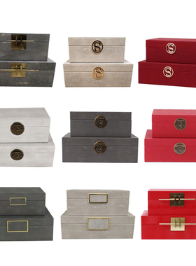 新中式现代白色魔鬼鱼皮首饰盒样板房卧室衣O帽间橱窗软装饰品摆