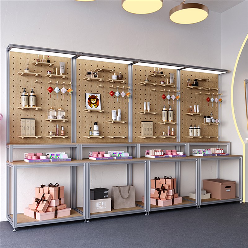 铝挤型材料桦木洞洞板置物架展示架子E陈列架商用多层货架组合储