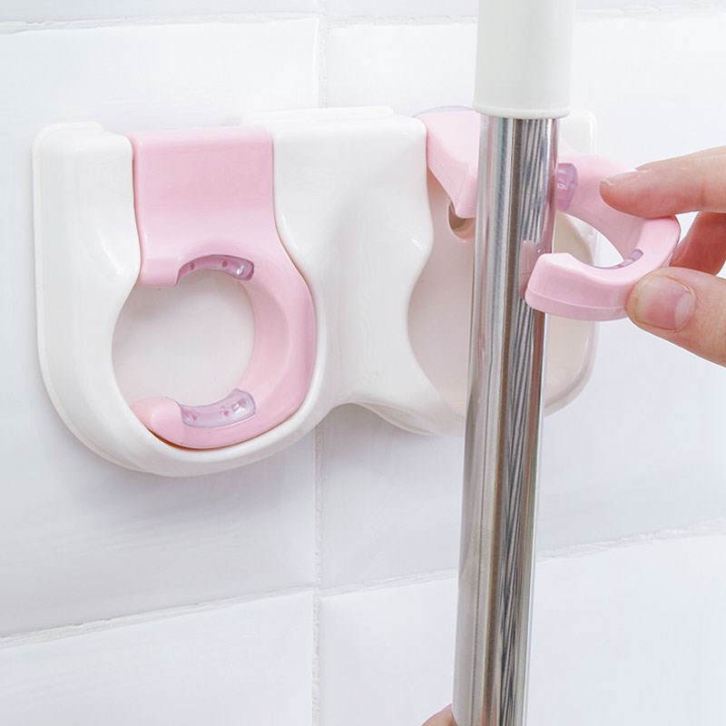 拖把挂钩免打f孔扫把夹子浴室架子强力无痕拖把架卫生间壁挂置物