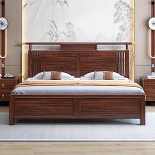 新中式乌金木实木床1.5米轻奢床主卧高端大气1.8米双人床储物婚床