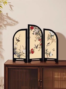 新中式花b鸟屏风桌面摆件创意装饰画中古风摆画可折叠礼物2025新