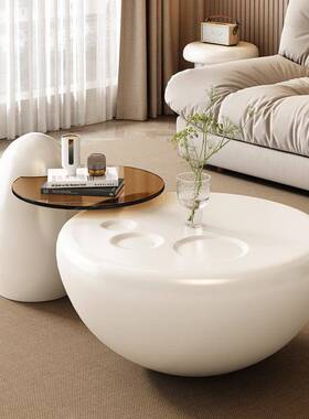 圆轻奢油风客奶厅小户高级感茶几形现代RMR简约家用型轻奢茶几电