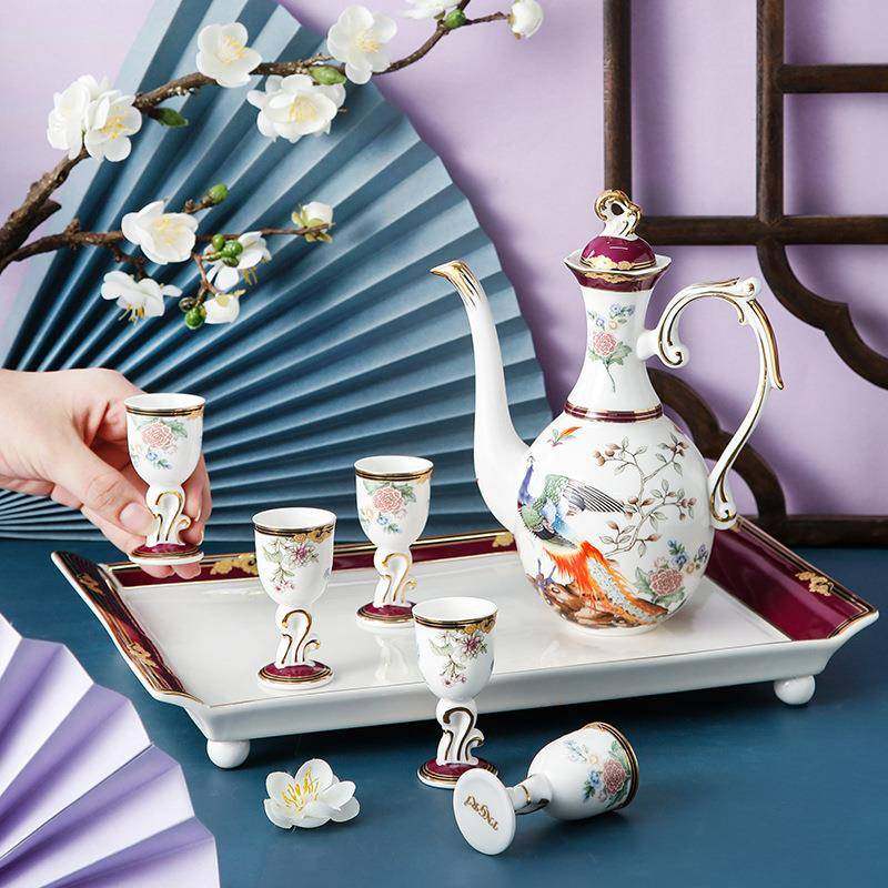 骨瓷酒具套家百鸟-酒装轻奢白酒用中式高档陶瓷酒酒壶烈杯小酒高