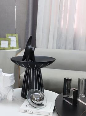 北欧创意黑色高条纹1083雁脚托盘树脂柜摆件客厅玄关电视塔家居装