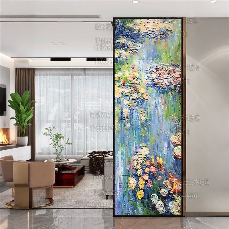 别墅手绘纯掐丝珐琅彩法式轻奢艺术玻璃卧室客厅屏风X隔断入户玄