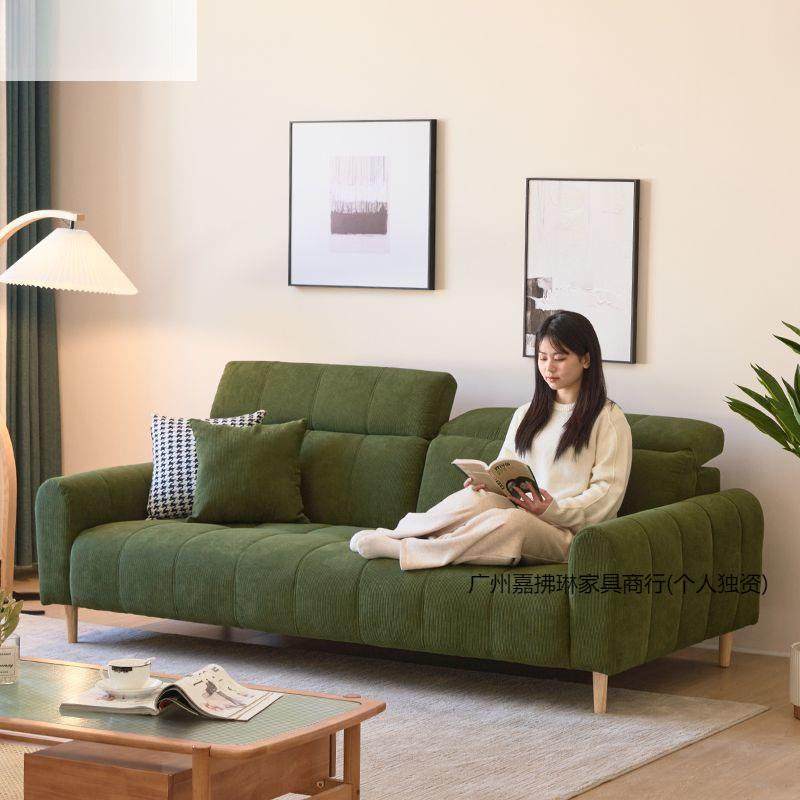 简约客厅直排轻奢小户型布艺沙发靠背可调节复古风灯芯绒三人沙发