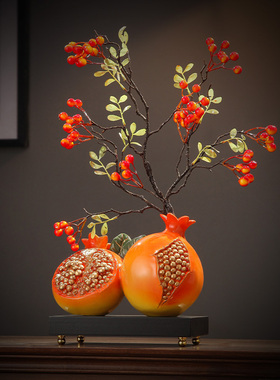新中式石榴摆件寓意好的客厅玄关家E居装饰博古架花瓶乔迁新居礼