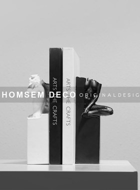 现代简约黑白组合抽象艺术人物书挡售楼处民N宿客厅书房软装饰摆