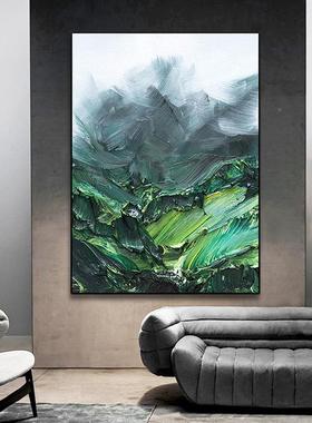 绘肌理油画绿色风景体山QWE-2302脉玄关装沙饰画客立厅发背手景墙