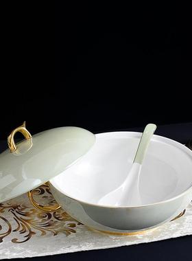 淡绿色金边珠光釉5Z12042n头中碗具餐骨瓷家用碟盘套装is风高档厨