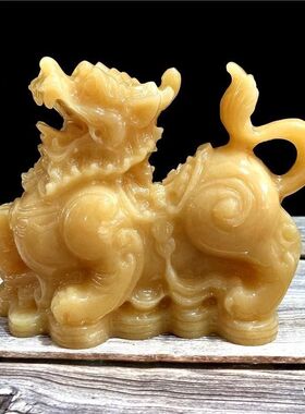 貔貅摆件天然玉石黄玉皮丘招财一对办公室桌玄关客厅装饰开业礼品