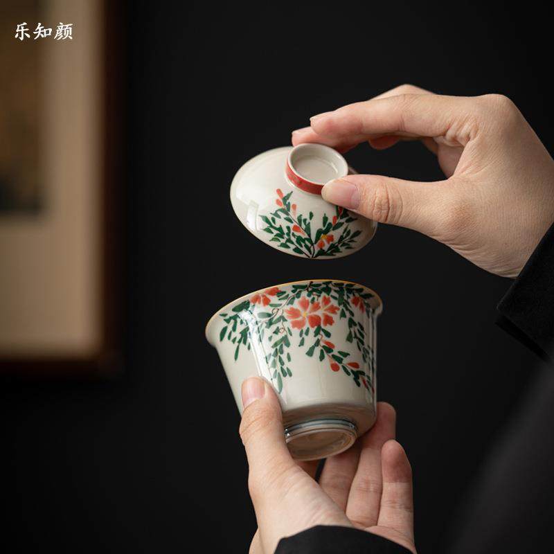 盖碗手LZY-199木绘凌陶霄花泡器草茶灰釉下彩二才盖碗单个家用瓷,餐饮具,盖碗,淘宝优惠券,粉丝福利购,淘宝优惠卷