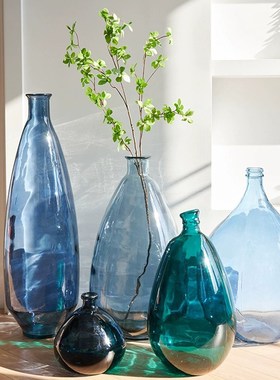 进口玻璃透明大i花瓶摆件现代简约北欧样板间酒店客厅玄关装饰花