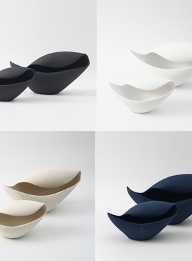 现代简约新中e式创意卷边陶瓷花器摆件样板间酒店大堂艺术花瓶装