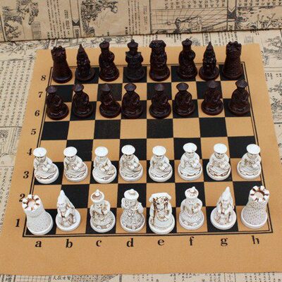 仿古国际象棋中号棋子皮革棋盘清兵棋子人物造型卡通象棋