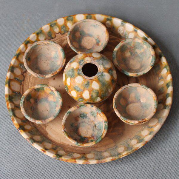 仿古唐三彩彩绘茶盘碟七星盘老货古玩古典中式摆件收藏手工古瓷器