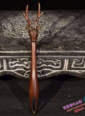 纯铜手工仿古实心紫铜茶宠小物件 小鹿壶挑 梅花鹿 茶道小摆件