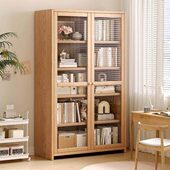 全实木书架落地置物架家用一体靠墙客厅展示柜子儿童收纳防尘书柜