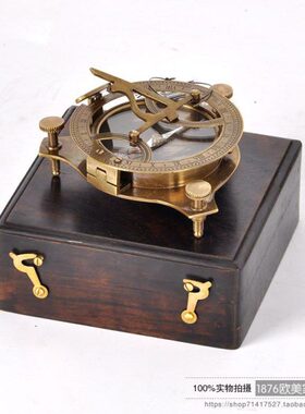 印度进口手工黄铜复古怀旧日晷罗盘指南针创意礼品收藏饰品摆件