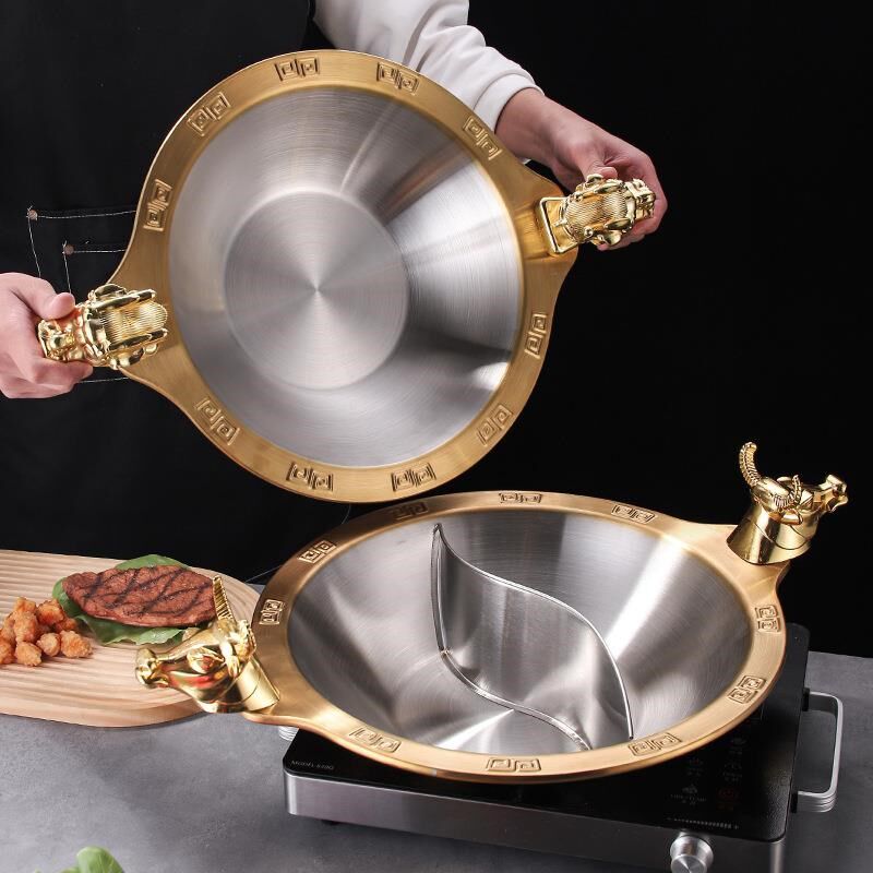 牛头火锅不e锈钢潮州牛肉火锅加厚婆婆锅商业火锅店鸳鸯锅大锅