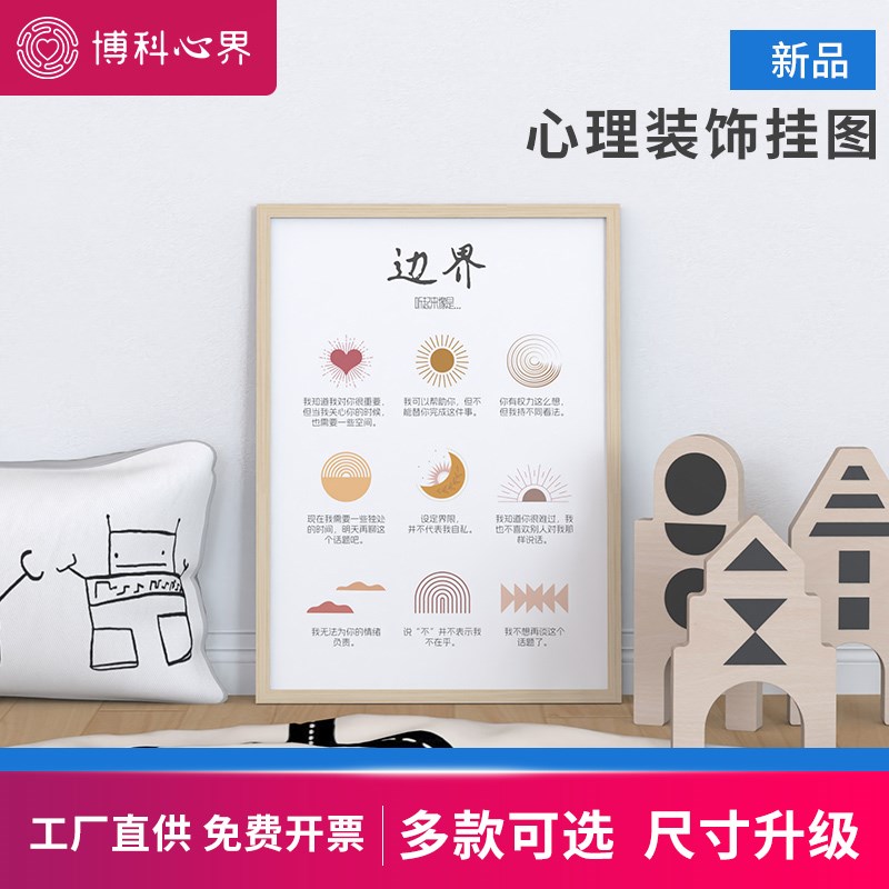 心理咨询室c单位装饰原木色心理挂实木边框心理健康挂图【2024款