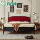 喜喜睡 简约法式 复古床绒布软包1.8米大床主卧全实木双人床红橡木