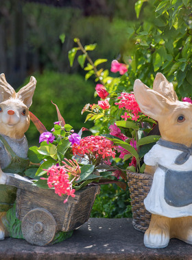 花园装饰 庭院户外n园艺摆件创意树脂工艺品卡通兔子装饰品摆件