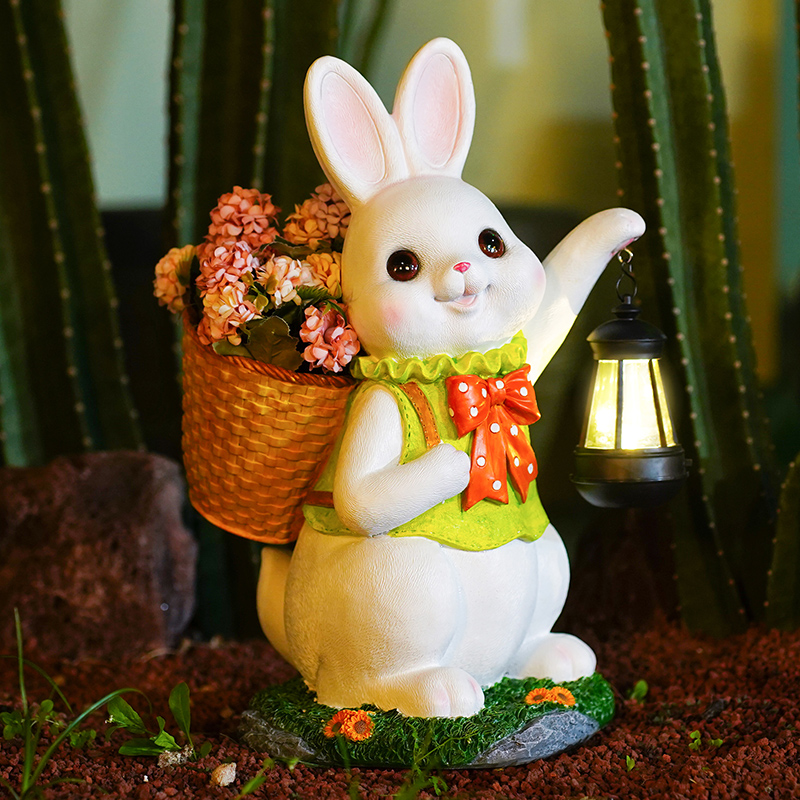 花园布置庭院小白l兔花盆树脂小院露台阳台装饰品户外兔子落地摆