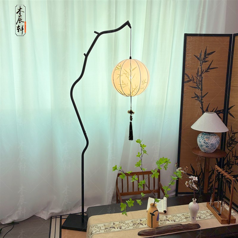 古风中式现代落地灯装p饰禅意茶室氛围复古卧室灯笼树枝书房客厅