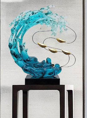 现代家居装d饰工艺品透明树脂抽象雕塑样板房玄关客厅创意海浪摆