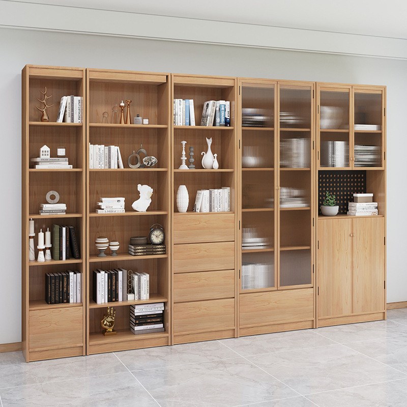 实木带玻璃门组合书柜客厅一体整墙书架储物柜简约家用Z落地展示