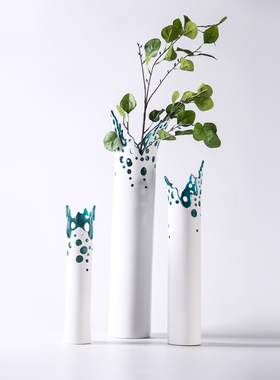 现代简约b创意陶瓷白色镂空花瓶插花器摆件样板房间客厅电视柜装