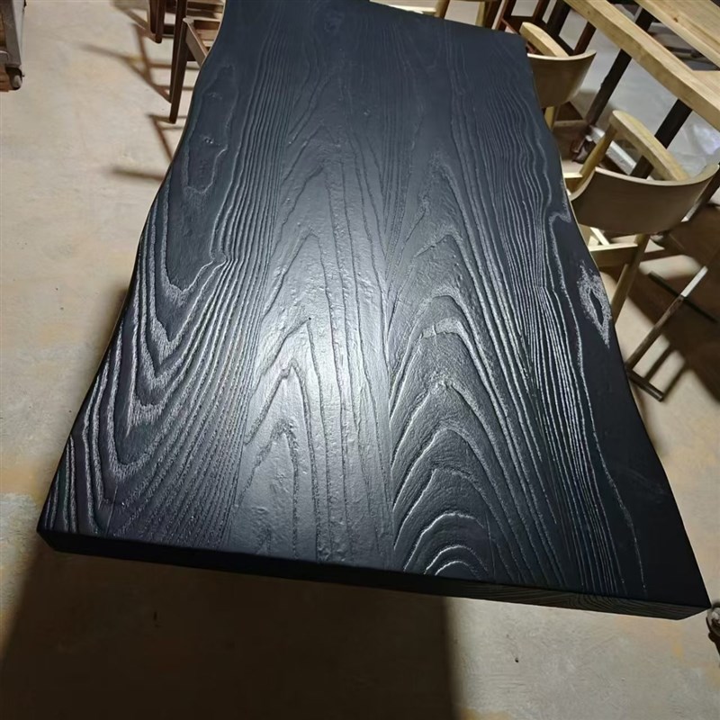 白蜡木碳化板黑色木板实木餐桌茶桌茶台桌面板实木V板原木大板桌