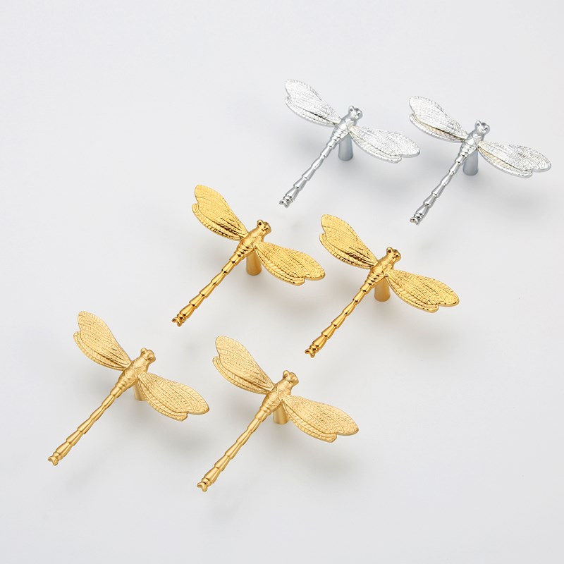 黄铜蜻蜓个性创意拉手柜q门法式奶油风抽屉橱柜轻奢金色银色小把