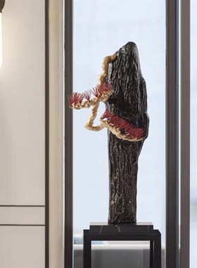 新中式崖柏真迎客松树摆件酒店别墅玄关走廊过道假X山雕塑工艺品