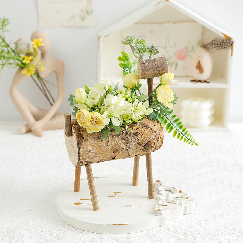 幼儿园桌面田园创意装饰u摆件木鹿植物角花花园阳台书架小摆饰