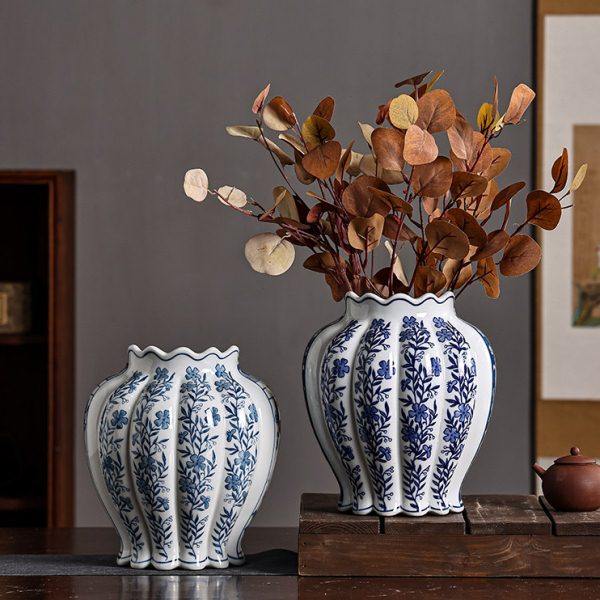 青花瓷双拼花瓶花器法式客厅玄关茶几酒柜书房新中式摆件落地插花,家居饰品,花瓶,淘宝优惠券,粉丝福利购,淘宝优惠卷