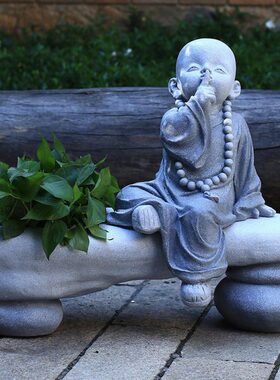 田园户外大凳子止语小和尚禅意装饰品枯山水庭院小沙弥花园大摆件